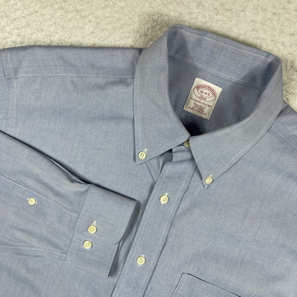 Brooks Brothers 346 Dress Shirt Mens 16-4/5 Blue Non-Iron Regular Oxford Shirt
